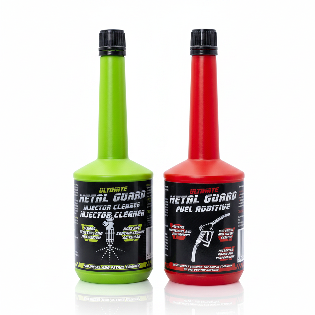 Metal Guard Injector Cleaner 200ml and Fuel Additive 200ml side by side, limited offer set
